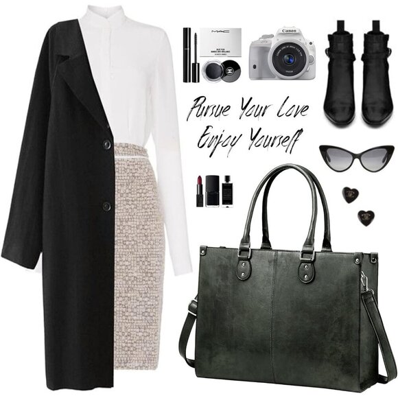 Women's Dark Green 15.6 inch vintage vegan leather and high-density Tote Bag - Picture 8 of 8